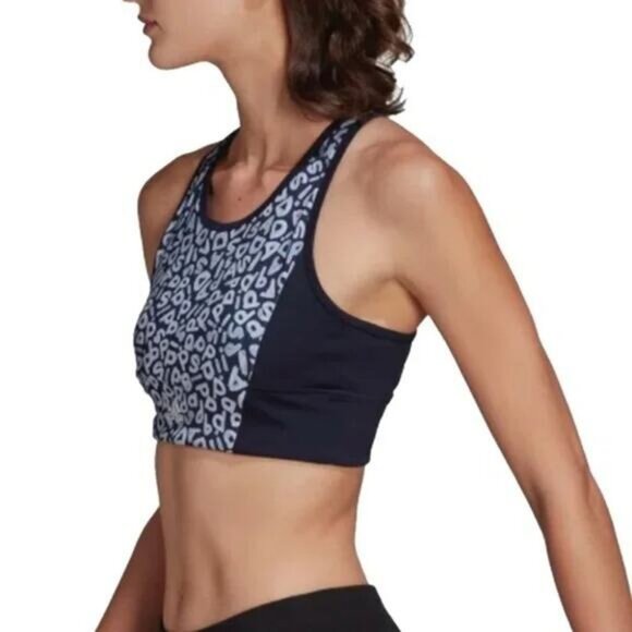 FARM RIO X ADIDAS Aeroready 3-Strips Print Sports Crop Top Bra Sz Small - Picture 4 of 11
